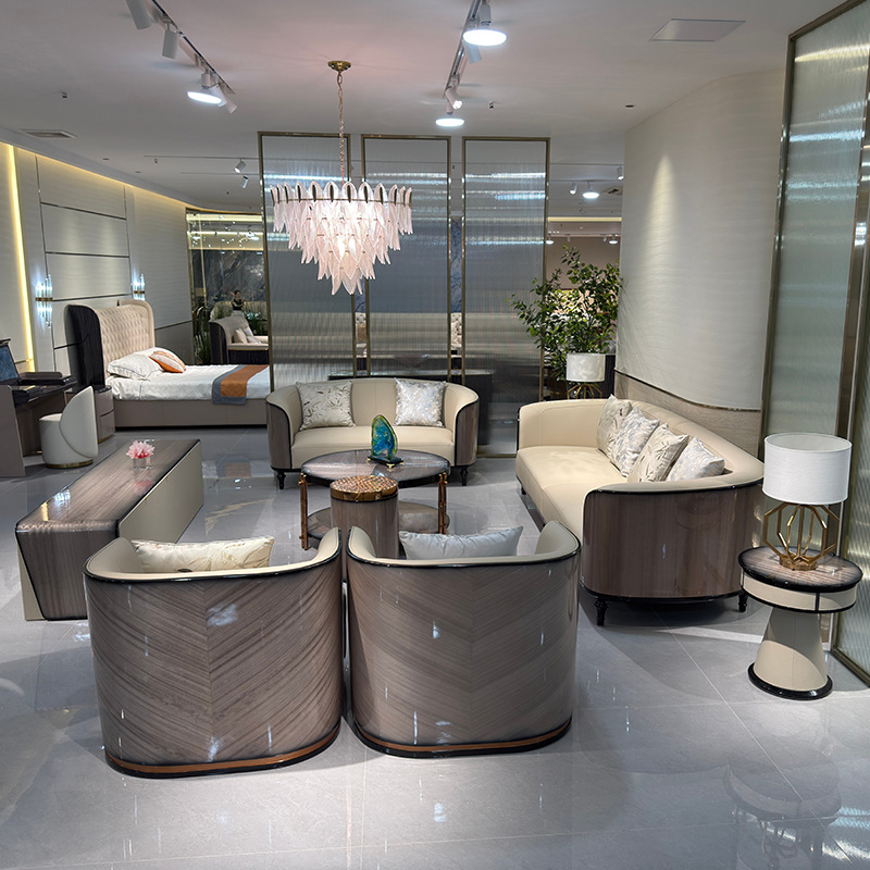 Ivory Rounded Panel Sofa Collection in a furnished interior
