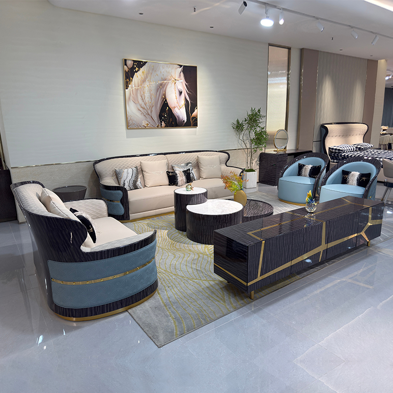Ivory Blue Accent Sofa Collection in a furnished interior