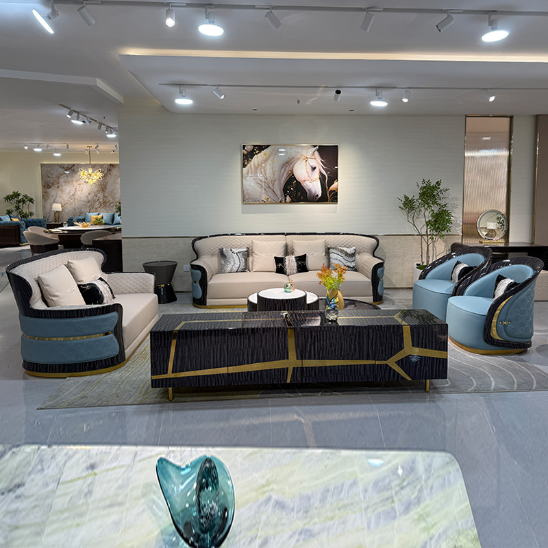 Ivory Blue Accent Sofa Collection in a furnished interior