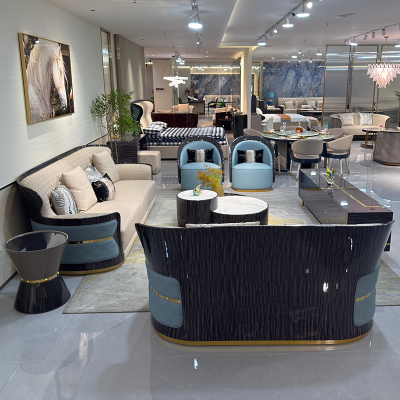 Ivory Blue Accent Sofa Collection in a furnished interior
